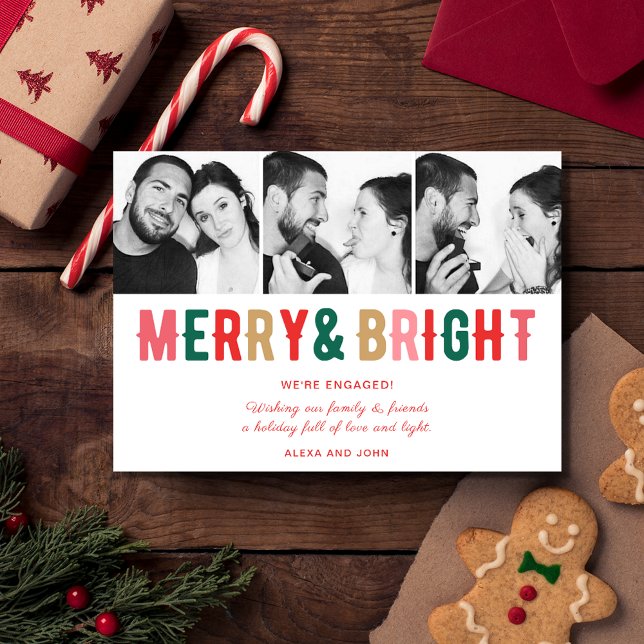 God Bright-Förlovning Meddelande jul (Merry Bright Couple's Snowflake Photo Christmas Holiday Card)