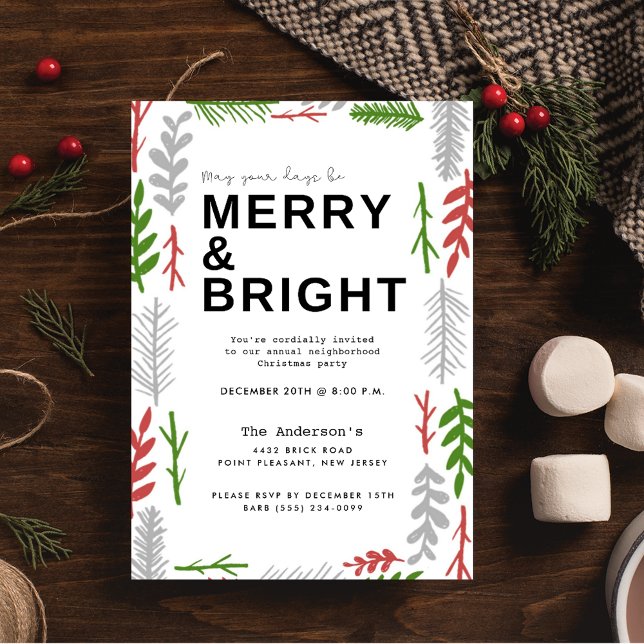 God Bright, grannskap, jul Party Inbjudningar (Merry Bright Neighborhood Christmas Party Invitation)