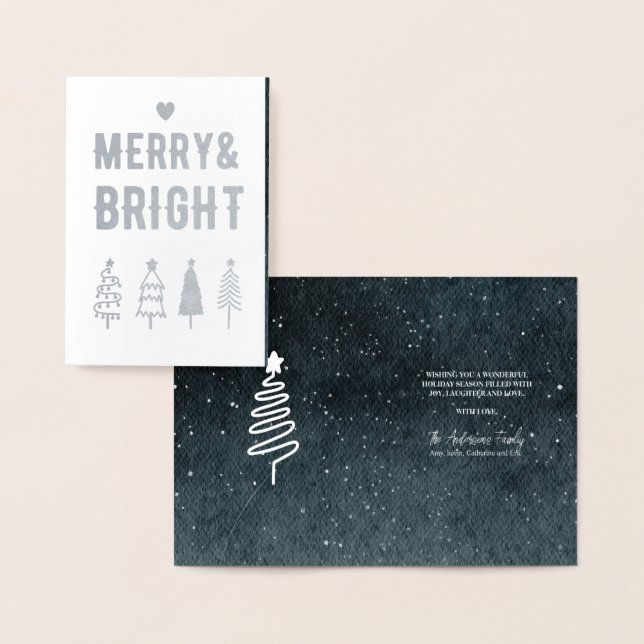 God Bright Modern Gräs Träd-familjens jul Folierat Kort (Display)