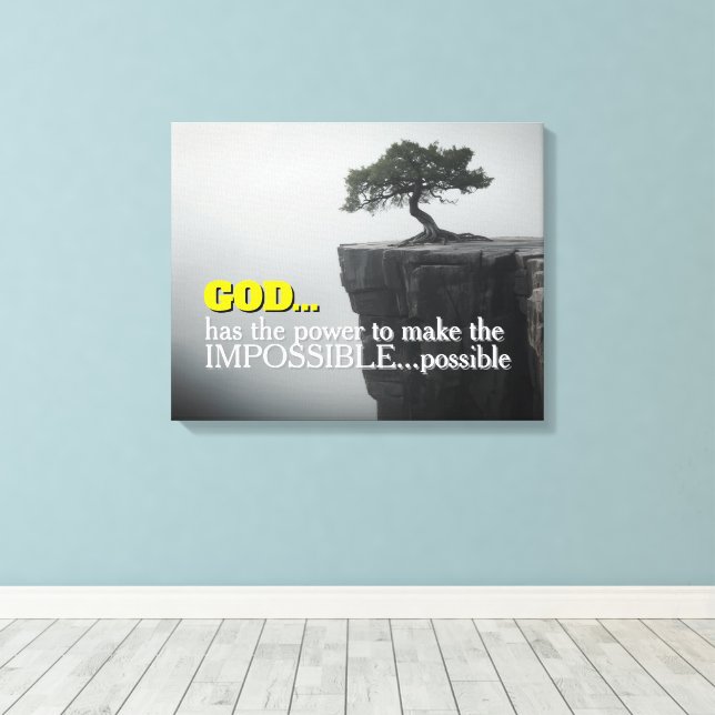 God Can Make Impossible Possible -Cliffside Tree Canvastryck (Insitu (trägolv))