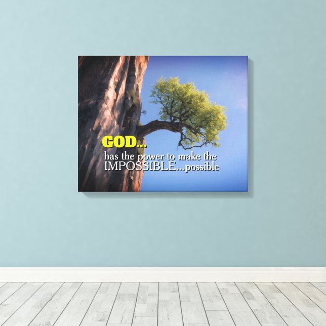 God Can Make Impossible Possible -Cliffside Tree Canvastryck (Insitu (trägolv))