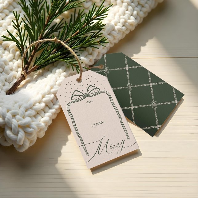 God Chic Elegant för skriptformat till och från Presentetikett (Merry Script Elegant Chic Christmas Bow To & From Gift Tags)