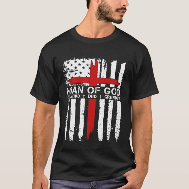 God Cross American Flag Jesus Christian Dad Grandp T Shirt (Framsida)