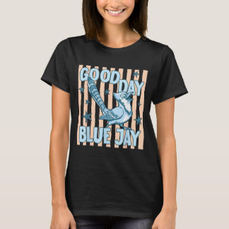 God Dag Blåskrika Söt Retro Fågel Grafisk Tillbaka T Shirt