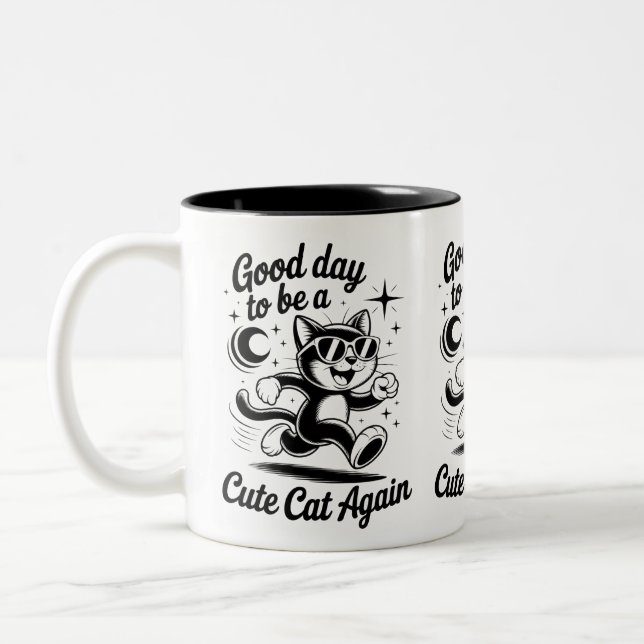 God dag söt katt Två-Tonad mugg (Vänster)