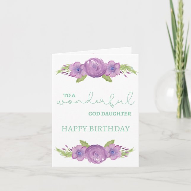 God dotter Birthday Card - Lila blommor Kort (Framsida)