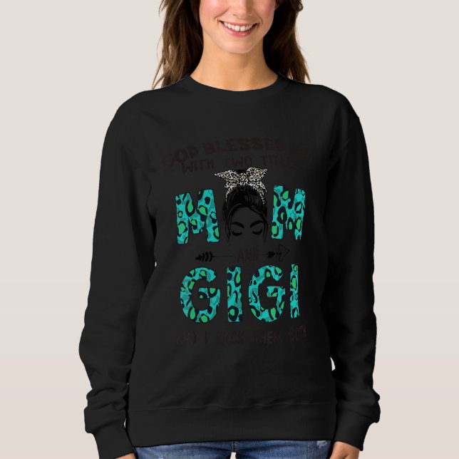 God ed Me Two Titles Mom And Gigi Leopard T Shirt (Framsida)