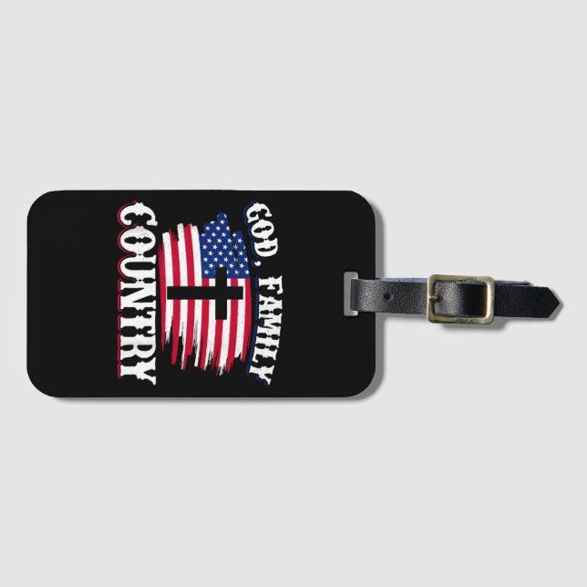 God Familj Land Amerikanska Flagga Christian P Bagagebricka (Framsida horisontal)