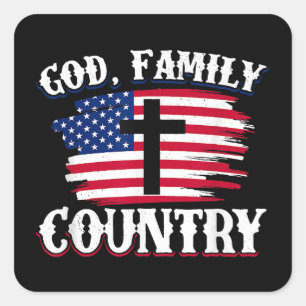 God Familj Land Amerikanska Flagga Christian P Fyrkantigt Klistermärke