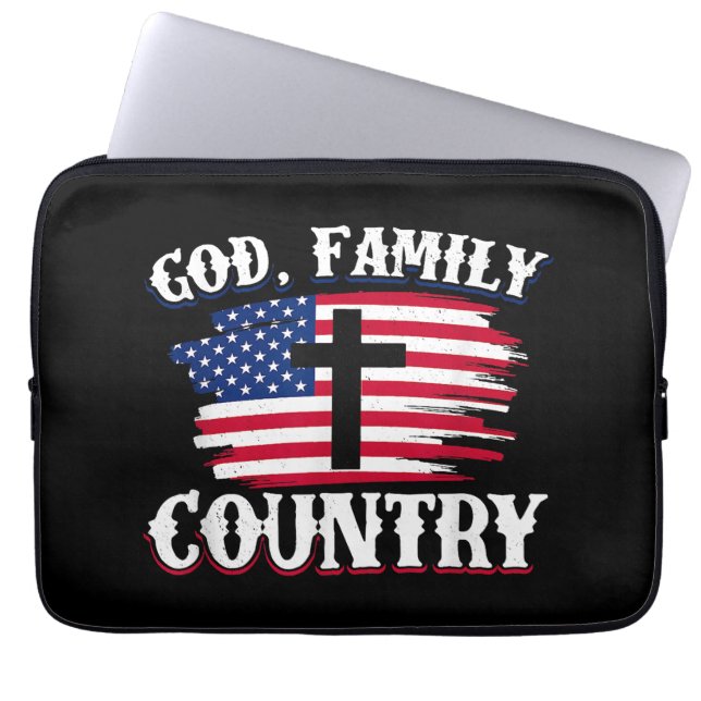 God Familj Land Amerikanska Flagga Christian P Laptop Fodral (Framsidan)
