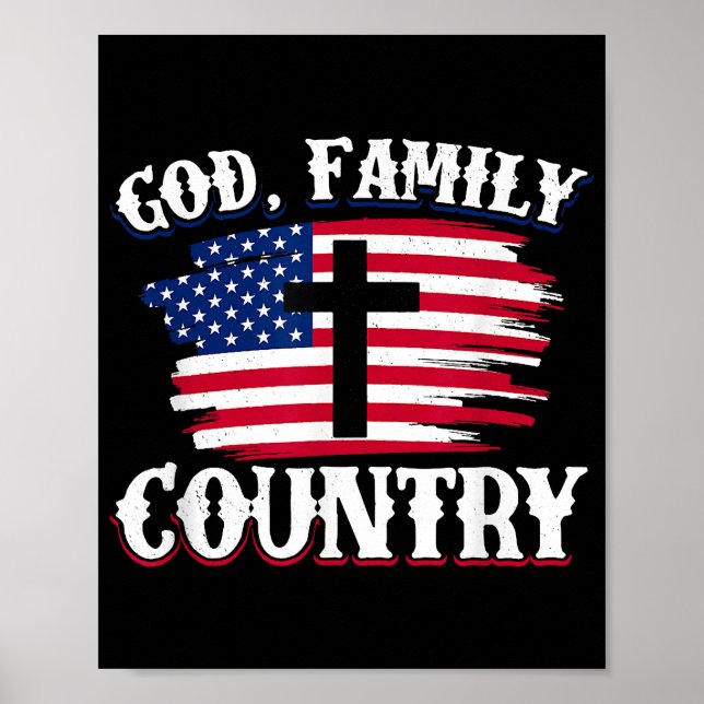 God Familj Land Amerikanska Flagga Christian P Poster (Framsidan)