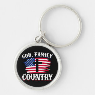 God Familj Land Amerikanska Flagga Christian P Rund Silverfärgad Nyckelring
