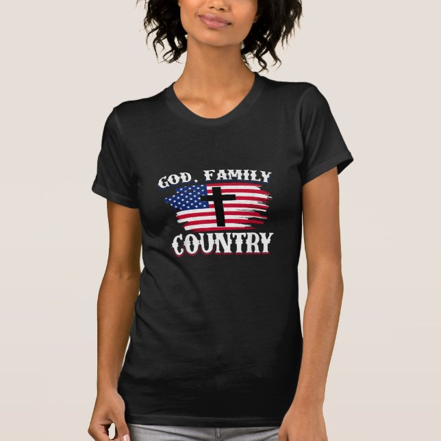 God Familj Land Amerikanska Flagga Christian P T Shirt (Framsida)