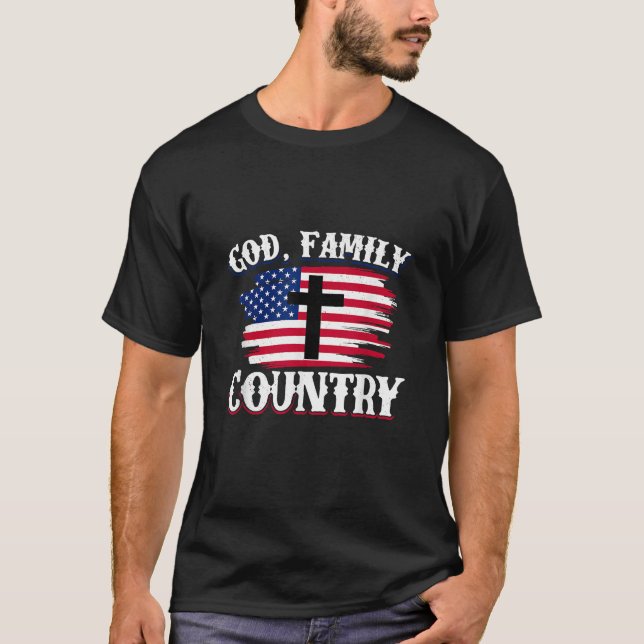 God Familj Land Amerikanska Flagga Christian P T Shirt (Framsida)