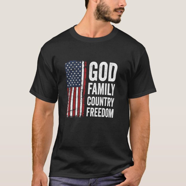 God Familj Land Frihet Patriotic USA flagga Chri T Shirt (Framsida)