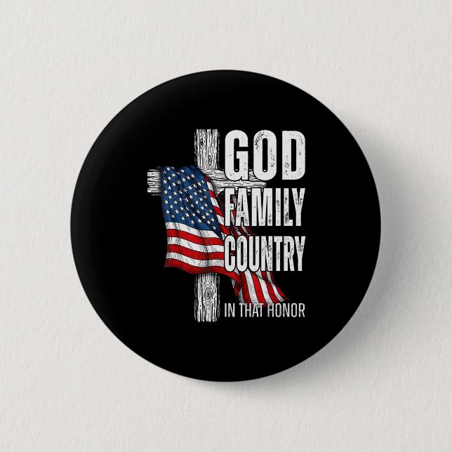 God Family Country American Flag Christian Patriot Knapp (Framsida)