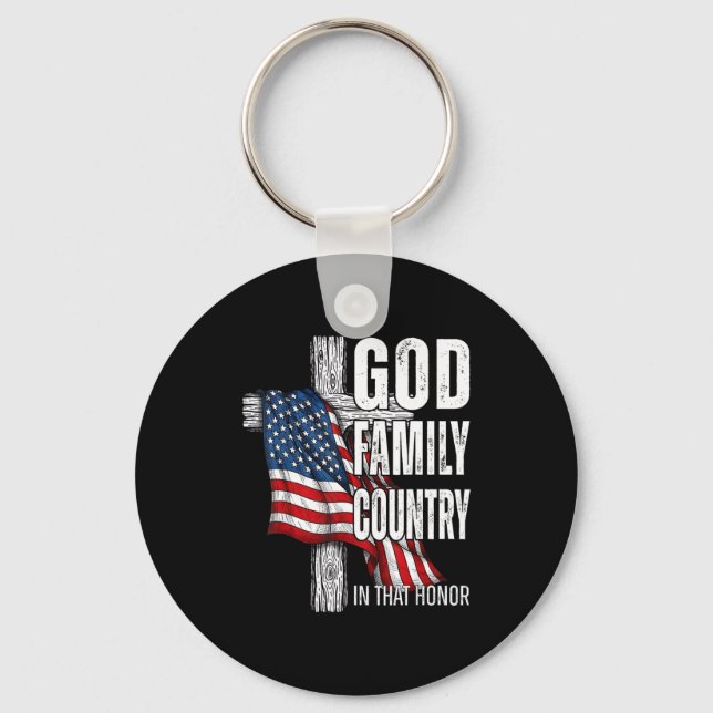God Family Country American Flag Christian Patriot Nyckelring (Framsida)