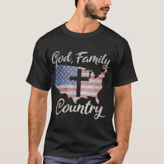GOD FAMILY COUNTRY Christian Cross Vintage USA Ame T Shirt