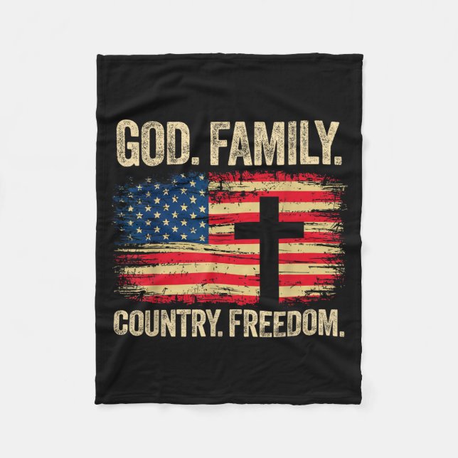 God Family Country Dom Usa Flag Cross  Fleecefilt (Framsidan)