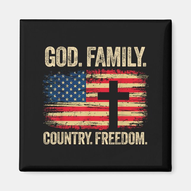 God Family Country Dom Usa Flag Cross  Magnet (Framsidan)