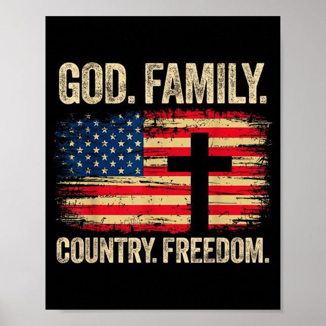 God Family Country Dom Usa Flag Cross  Poster (Framsidan)