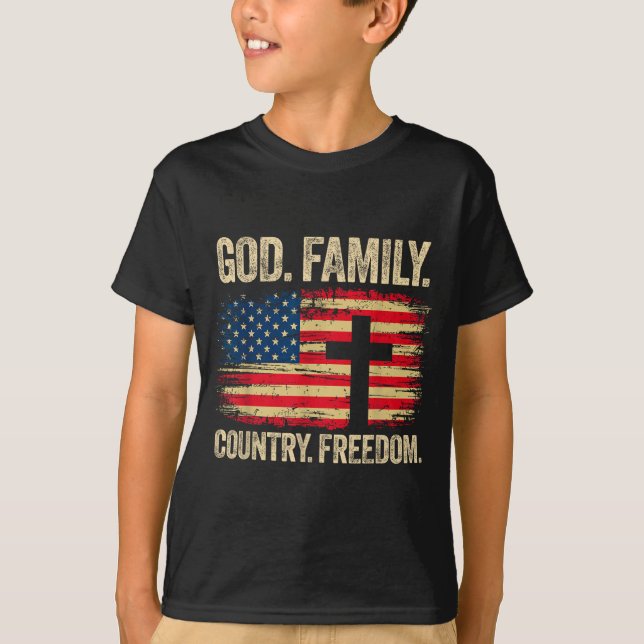 God Family Country Dom Usa Flag Cross  T Shirt (Framsida)
