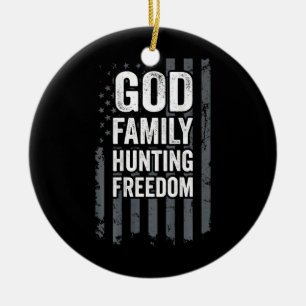 God Family Hunter Freedom, noj Hunter USA flagga Julgransprydnad Keramik