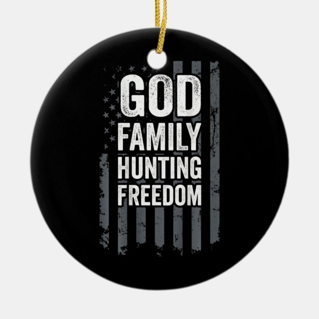 God Family Hunter Freedom, noj Hunter USA flagga Julgransprydnad Keramik (Framsidan)