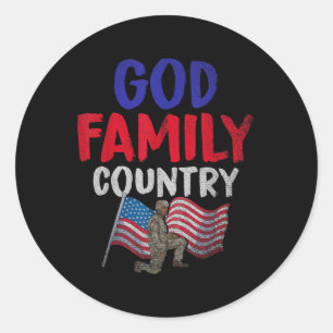 God Family Land American Soldier Us Flagga Memori Runt Klistermärke