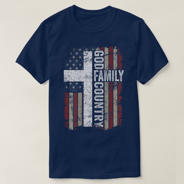God Family Land Patriotic Christian Kor USA T Shirt (Design framsida)