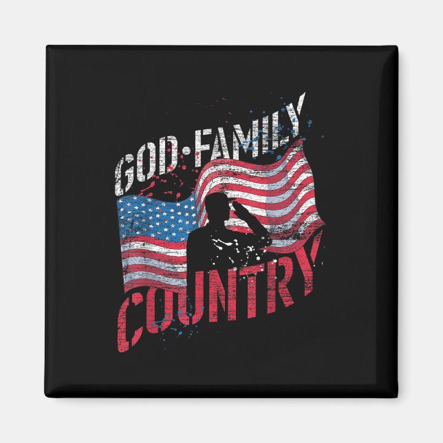 God Family Land Soldier Us Flagga American Memori Magnet (Framsidan)