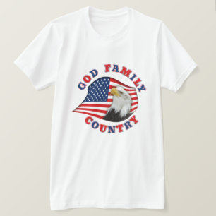 GOD FAMILY LAND w Eagle på US Flagga T Shirt