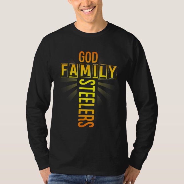 God Family Steeler Fars dag Gift T Shirt (Framsida)