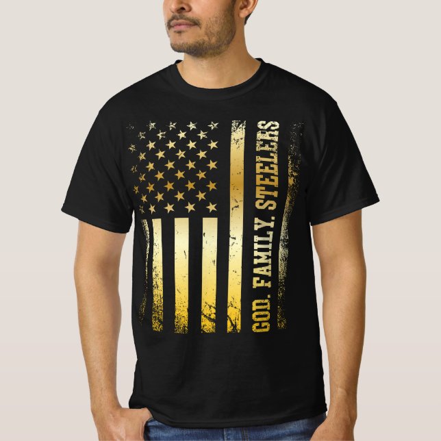 God Family Steelers Pro USA Flagga Shirt Fars dag T Shirt (Framsida)