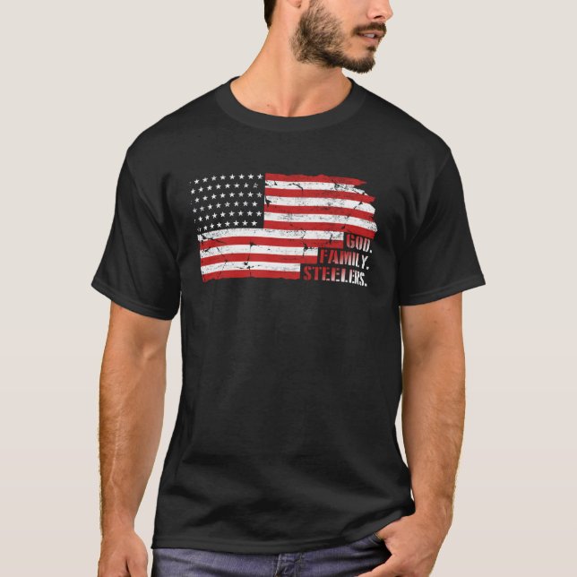 God Family Steelers  Usa Flag Daddy Father s Day T Shirt (Framsida)