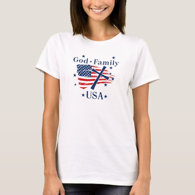 God Family USA flagga T Shirt (Framsida)