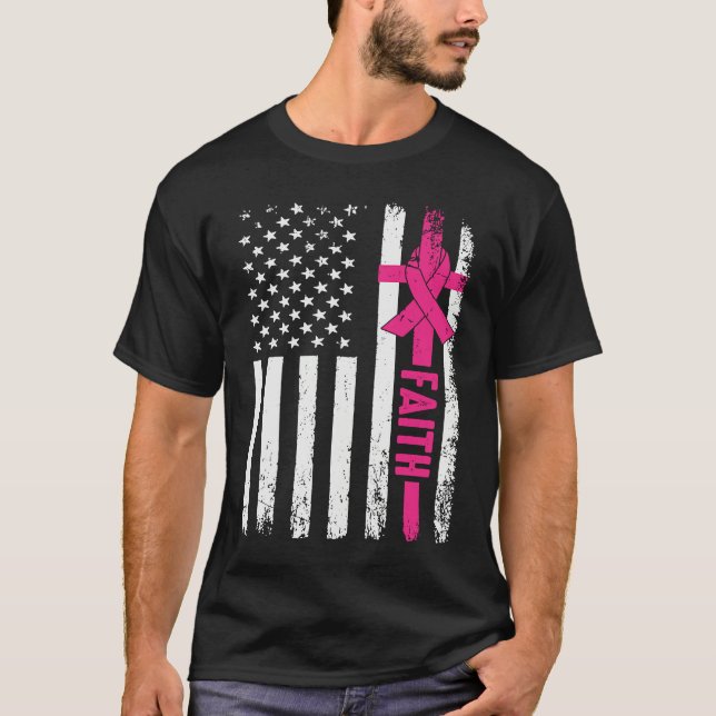 God Fearing Patriotic Pink Ribbon Faith American F T Shirt (Framsida)