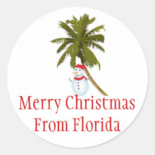 God Florida-jul, snögubbe under handflatan träd Runt Klistermärke