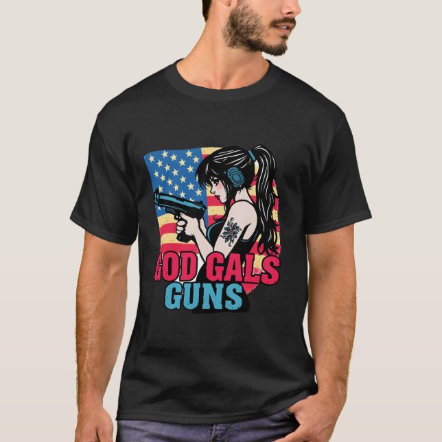 ''God Gals Guns'' Amerikansk Stil  T Shirt (Framsida)