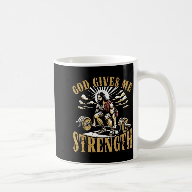 God Gives Me Strength Christian Gym Workout Motiva Kaffemugg (Höger)