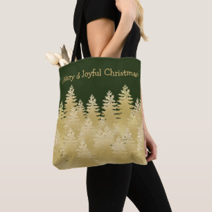 God Glatt jul Mörk grönt Guld Gräs Träd Tygkasse