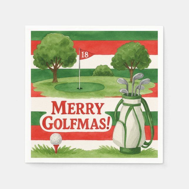 "God Golfmas!" Golfers Cheerful jul Preppy Pappersservett (Framsidan)