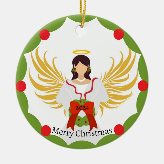 God Grönt i julangeln, andningsfamilj Foto Namn Julgransprydnad Keramik (Framsidan)