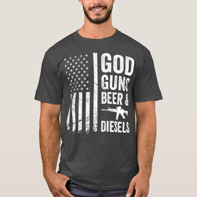 GOD GUNS BEER DIESELS Diesel Lastbil Mechanic T Shirt (Framsida)