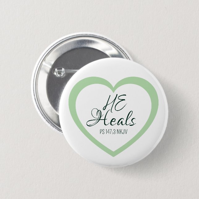 God Heals the Brokenhearted Soft Green Encouraging Knapp (Framsida & baksida)