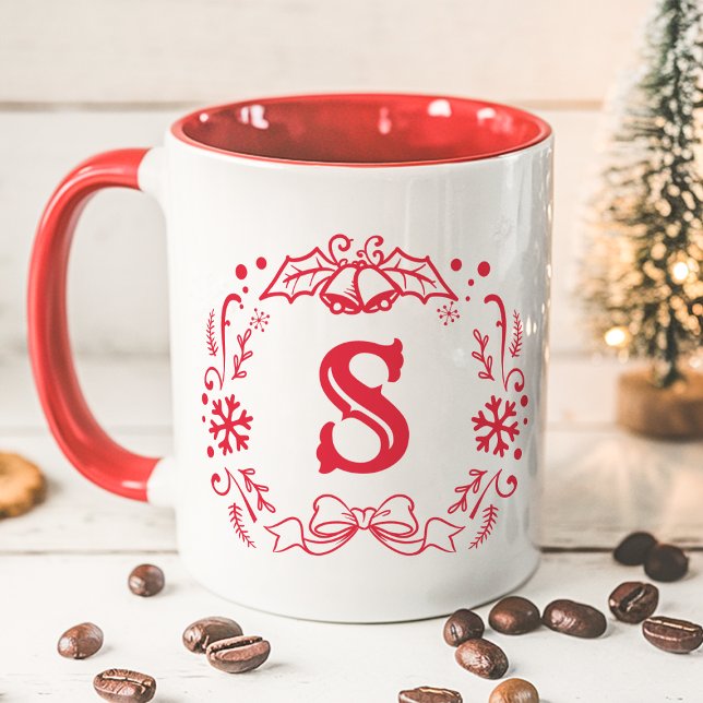 God Helgdag i julfransarna Monogram Vinter Red Mugg (Skapare uppladdad)