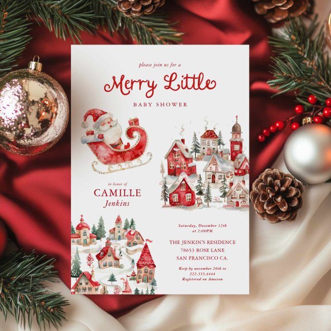 God inbjudan till lilla julbabyn (Merry Little Christmas Baby Shower - Gender Neutral Winter Baby shower invite)