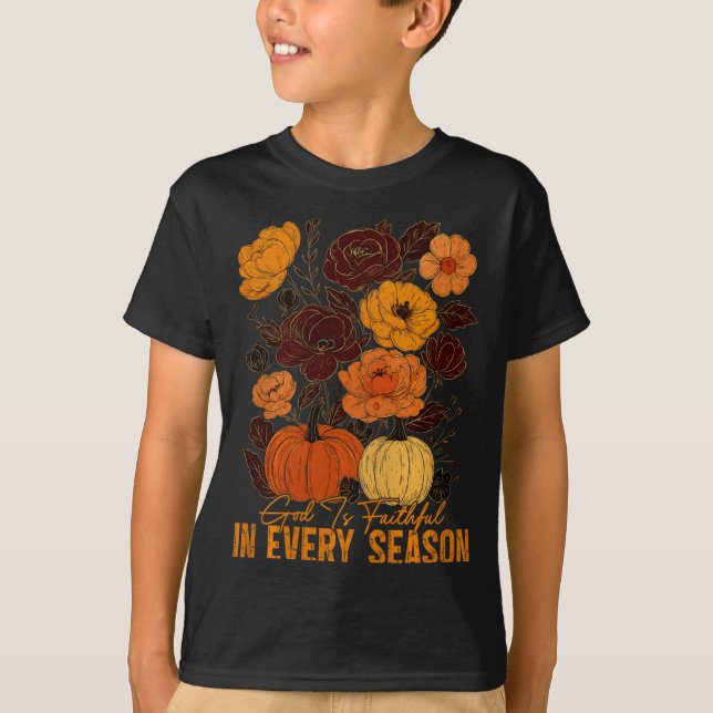 God Is Faithful In Every Season Christian Fall Boh T Shirt (Framsida)