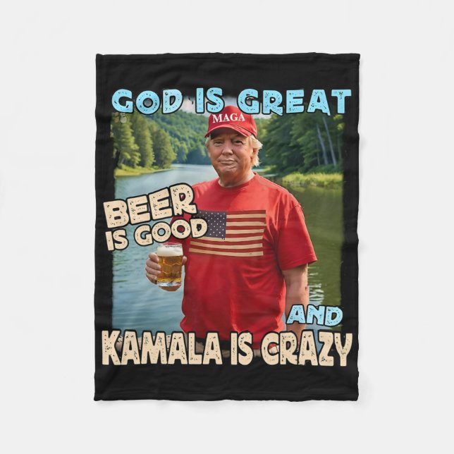 God Is Great Beer Is Good And Kamala Are Crazy Fun Fleecefilt (Framsidan)