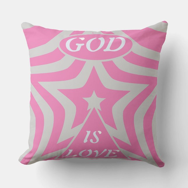 "God Is Love" Pastel Pink & Gray Star Christian Kudde (Framsida)